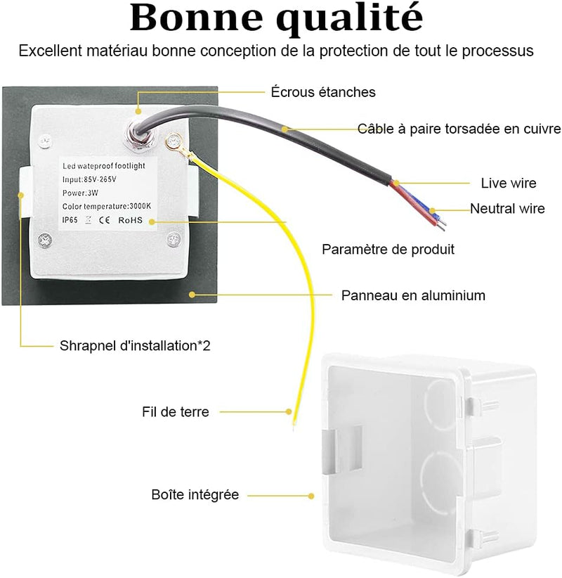 3 W LED-Wandleuchte, warmweiss, IP65, wasserdicht, Treppenlicht, Gehlicht, Aluminium, Dekoration Aus