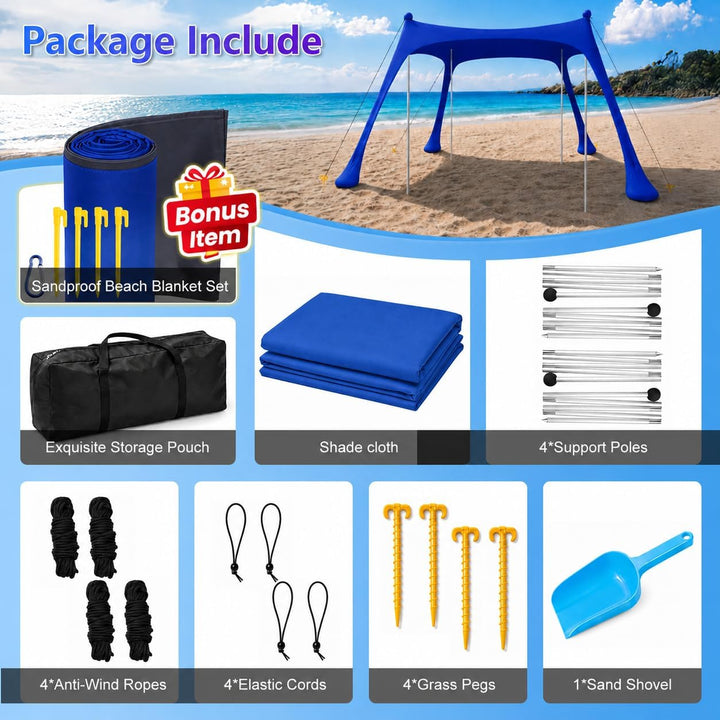 Strandzelt mit Strandmatte, LSF 50+ Hochschutz, 3x3x2m, inkl. Sandanker, Alu-Stangen & Tragetasche,