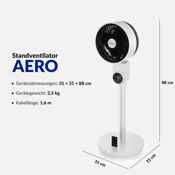 LEHMANN Standventilator, leiser Ventilator mit Schlafmodus & Naturmodus, Timer 12 h, Fernbedienung,