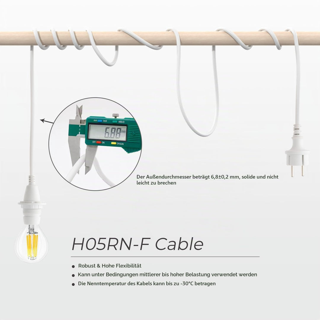 FIRMERST Wasserdichte Lampenfassung E14 mit Kabel Outdoor 4,5m IP44 Weiss 4,5 M Weiss, 4,5 M Weiss