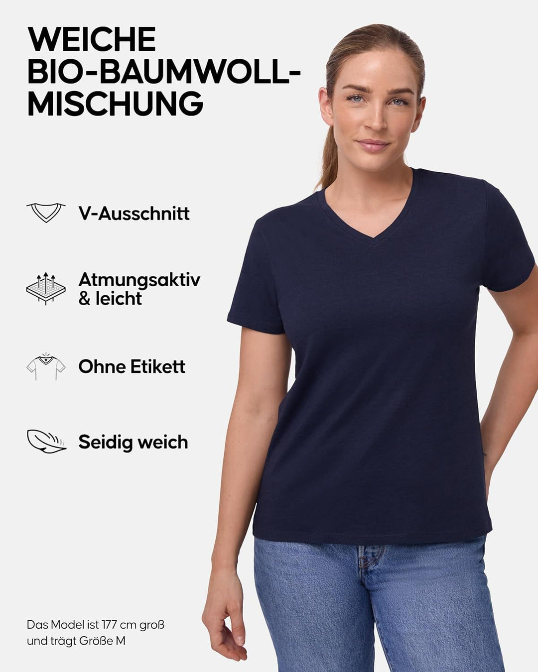 DANISH ENDURANCE Kurzarm T-Shirt aus Modal & Bio-Baumwolle, Rundhals- oder V-Ausschnitt, Atmungsakti