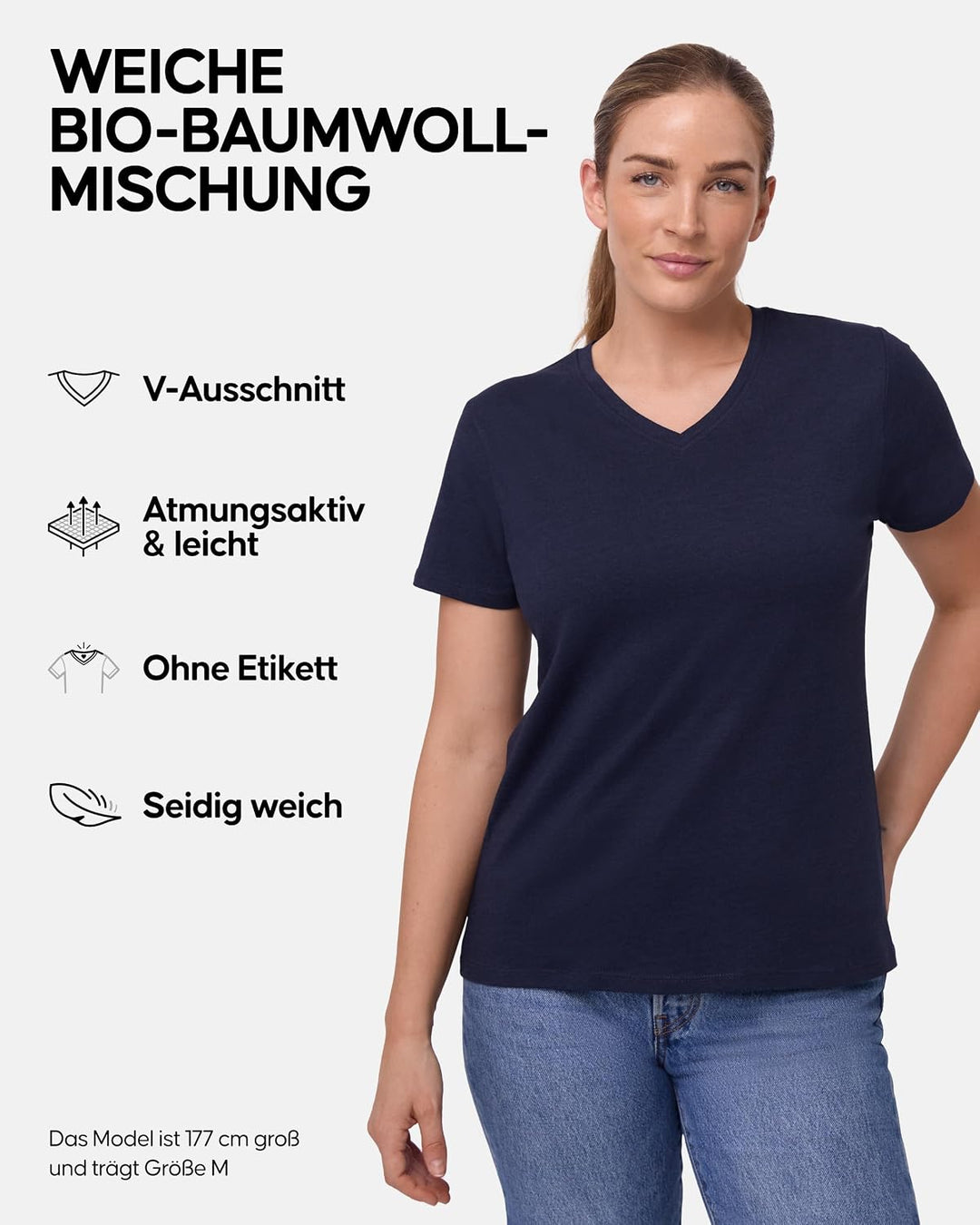DANISH ENDURANCE Kurzarm Tshirt Damen aus Modal &amp; Bio-Baumwolle, Rundhals- oder V-Ausschnitt, Atmung