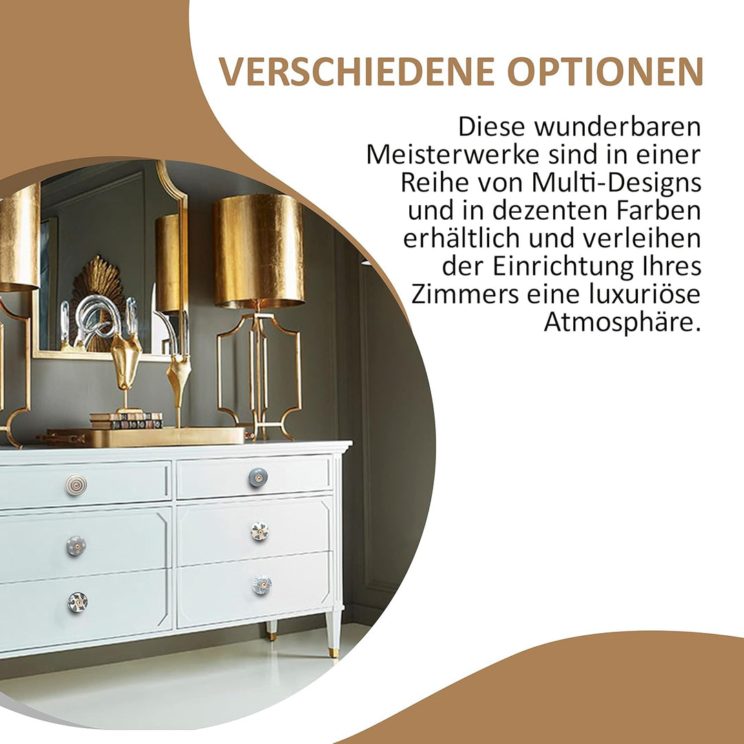 The Boho Street Hochwertige Keramik-Türgriffe - Verschiedene 12 Keramikknöpfe in Grau und Weiss, gem