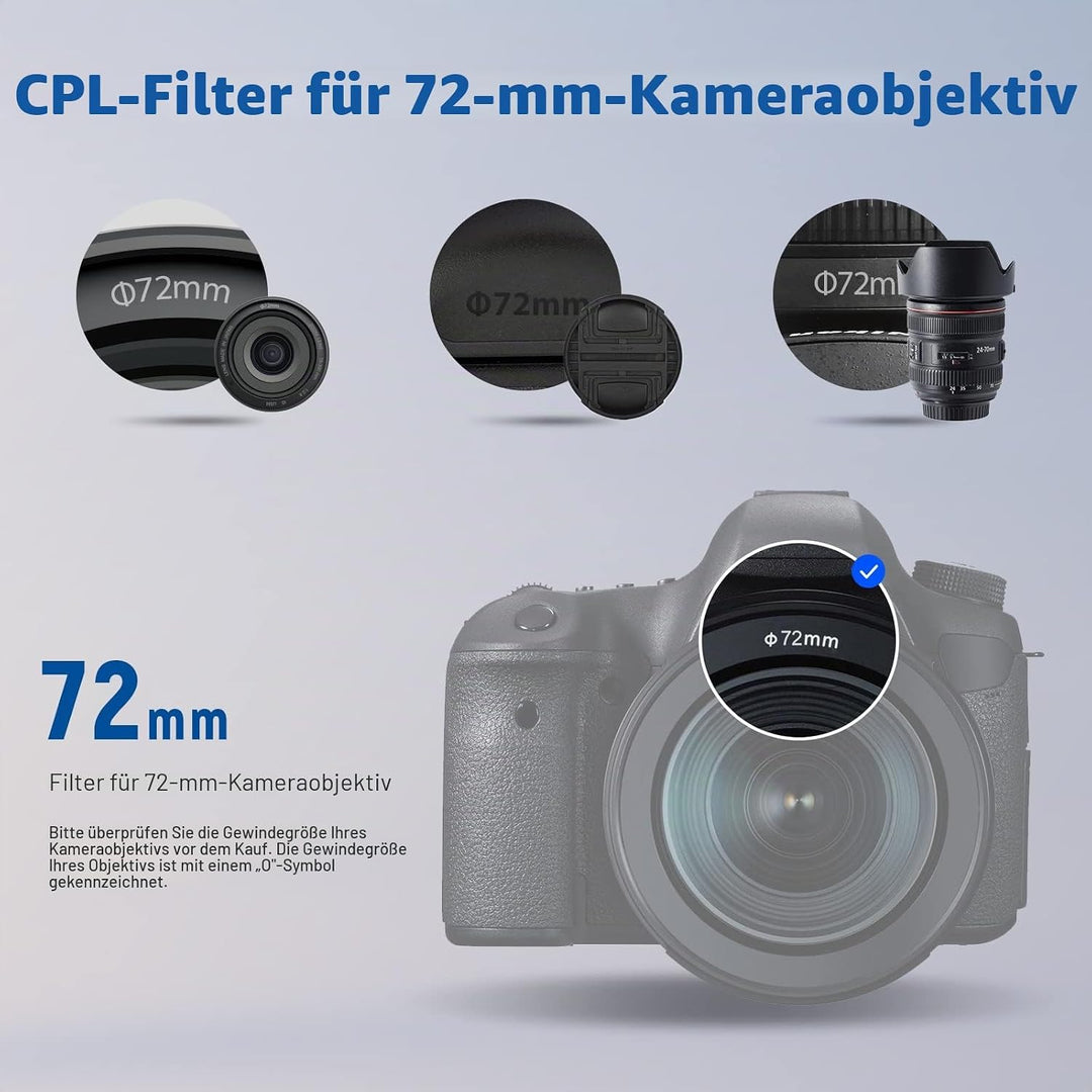 NEEWER 72mm Polarisationsfilter(Polfilter),CPL Filter mit 30 lagiger Mehrschicht Polarisationsfolie,