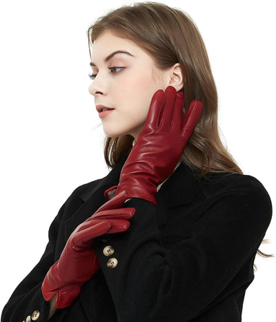 ZLUXURQ Damen Weiche Echte Lammfell Leder Touchscreen Winter Fahrhandschuhe Kaschmir Oder Wolle gefü