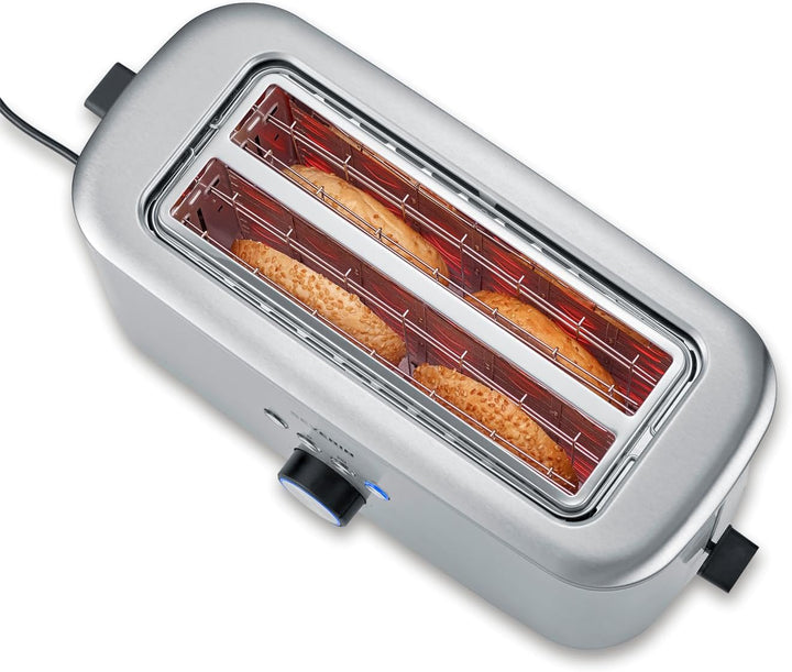 Severin Langschlitz-Toaster, 4 Brotscheiben, Brotscheibenzentrierung, 7 Stufen, Brötchenaufsatz, Abs