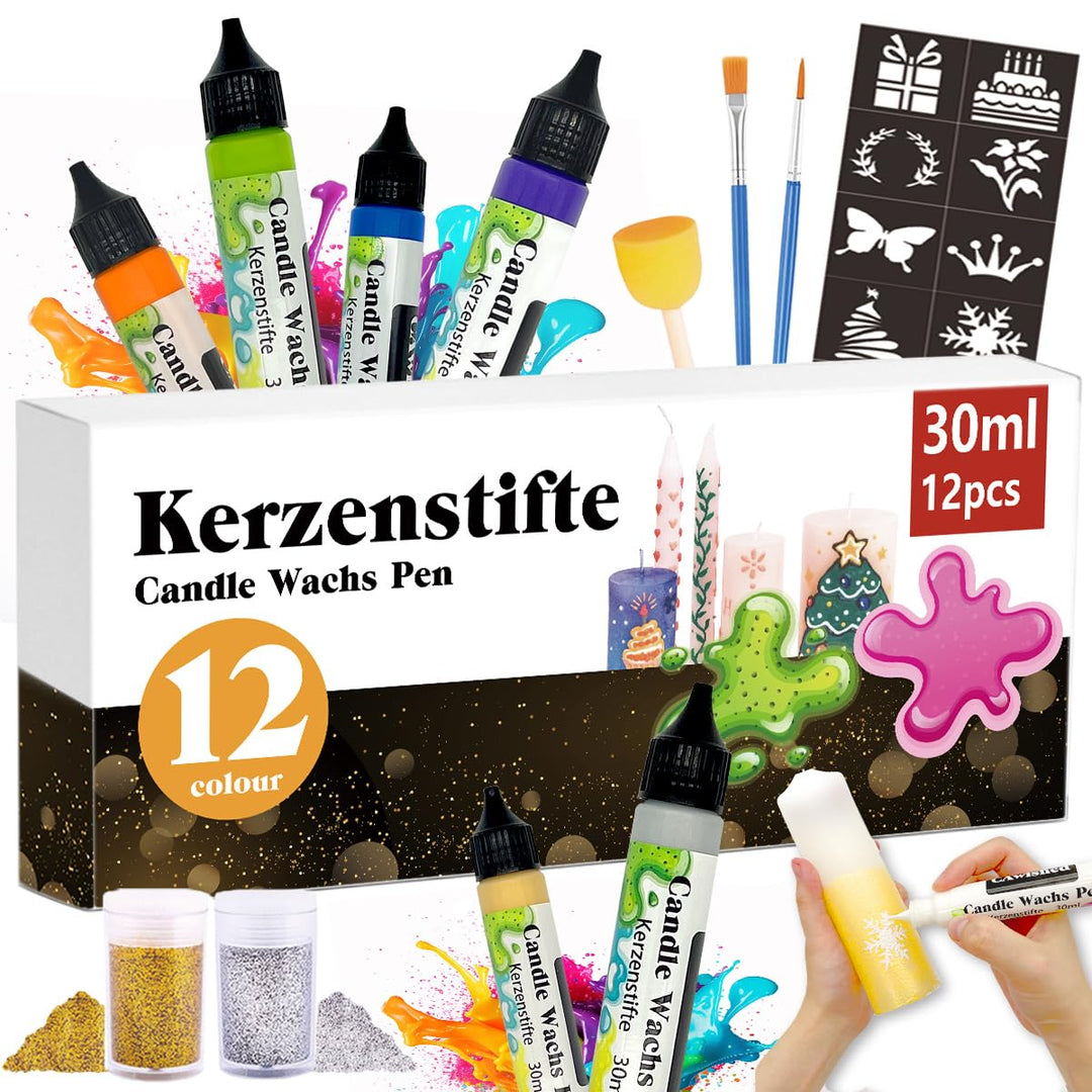 30ml Kerzenstifte Wachsstifte mit Feiner Glitzer Gold Silber Kerzen Bemalen Set Candle Wachs Pen für