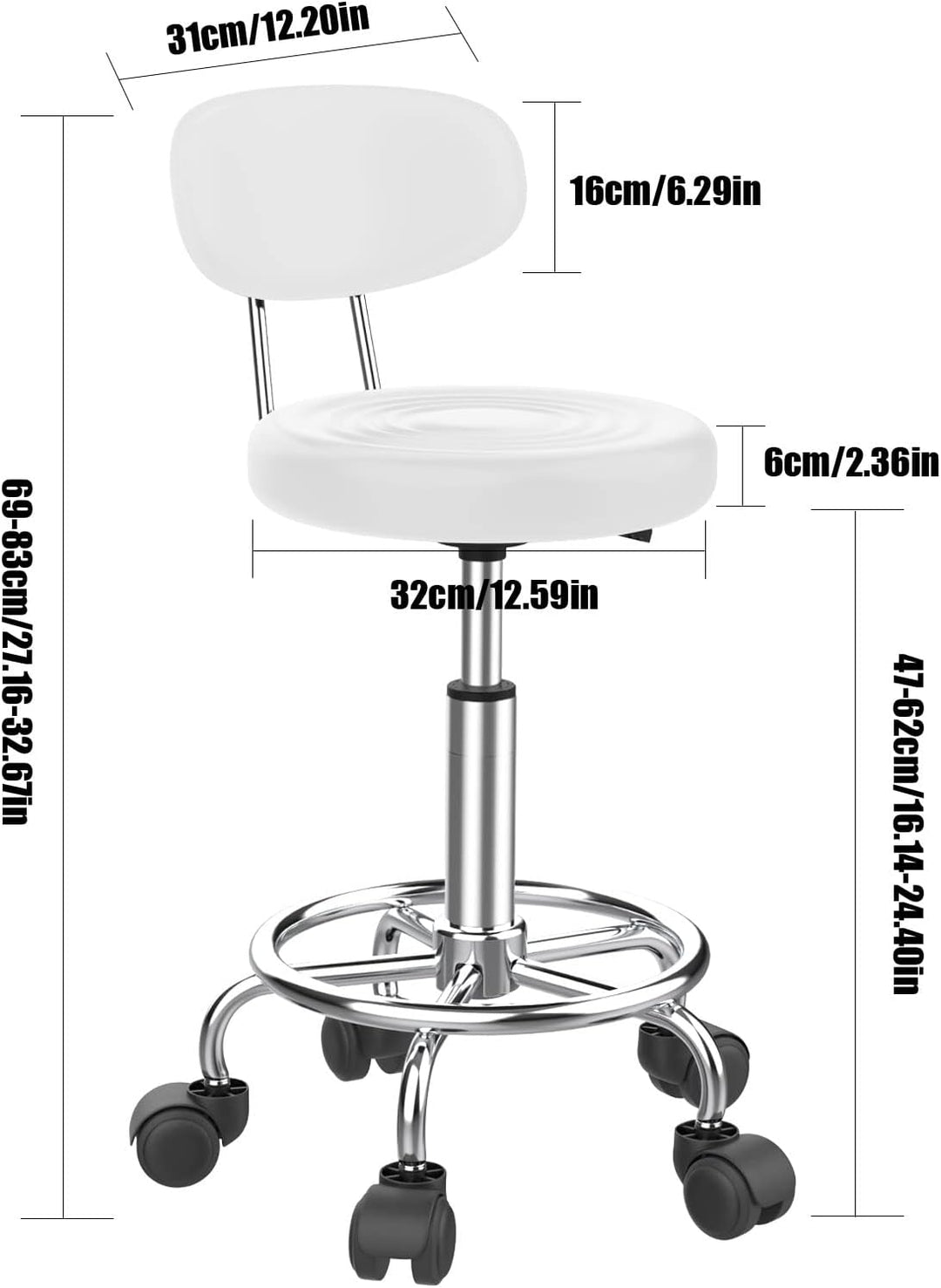 Lvhecforhm Arbeitshocker 2er Set, Bürostuhl mit Lehne, Rollhocker Höhenverstellbar, 360° Rotating Se