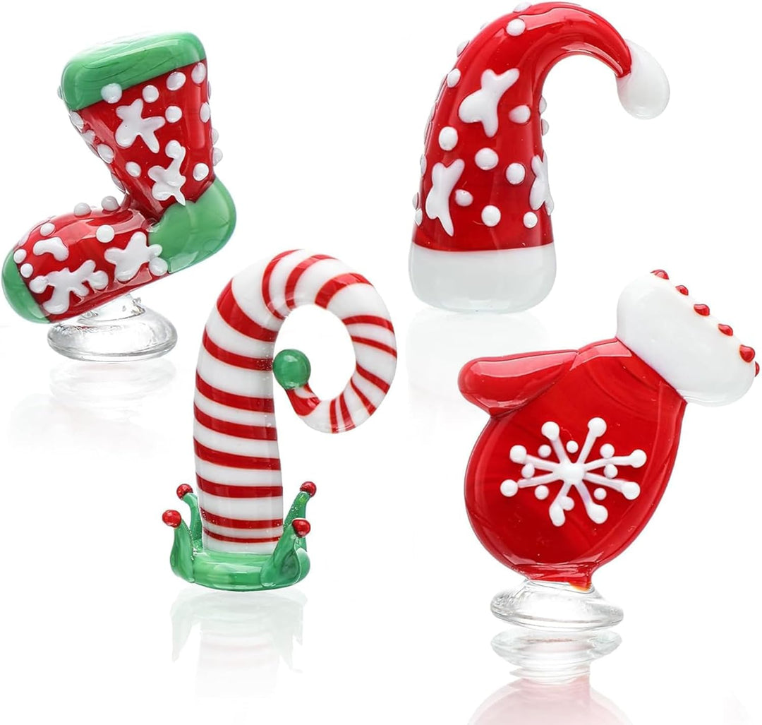 HDCRYSTALGIFTS Handgeblasene Glas-Weihnachtsfiguren, Ornamente, 4 Stück, Mini-Weihnachtsfiguren für