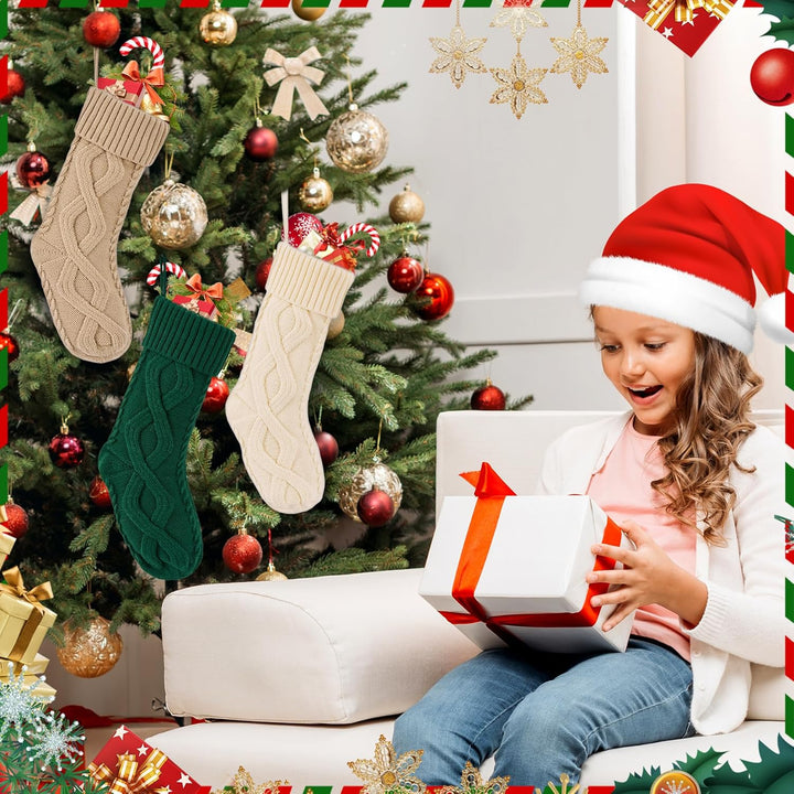 Weihnachtsstrümpfe, 4 Stück, gestrickt, Burgunderrot, Grün, Familien-Ornament, Strümpfe, Kamin, Weih