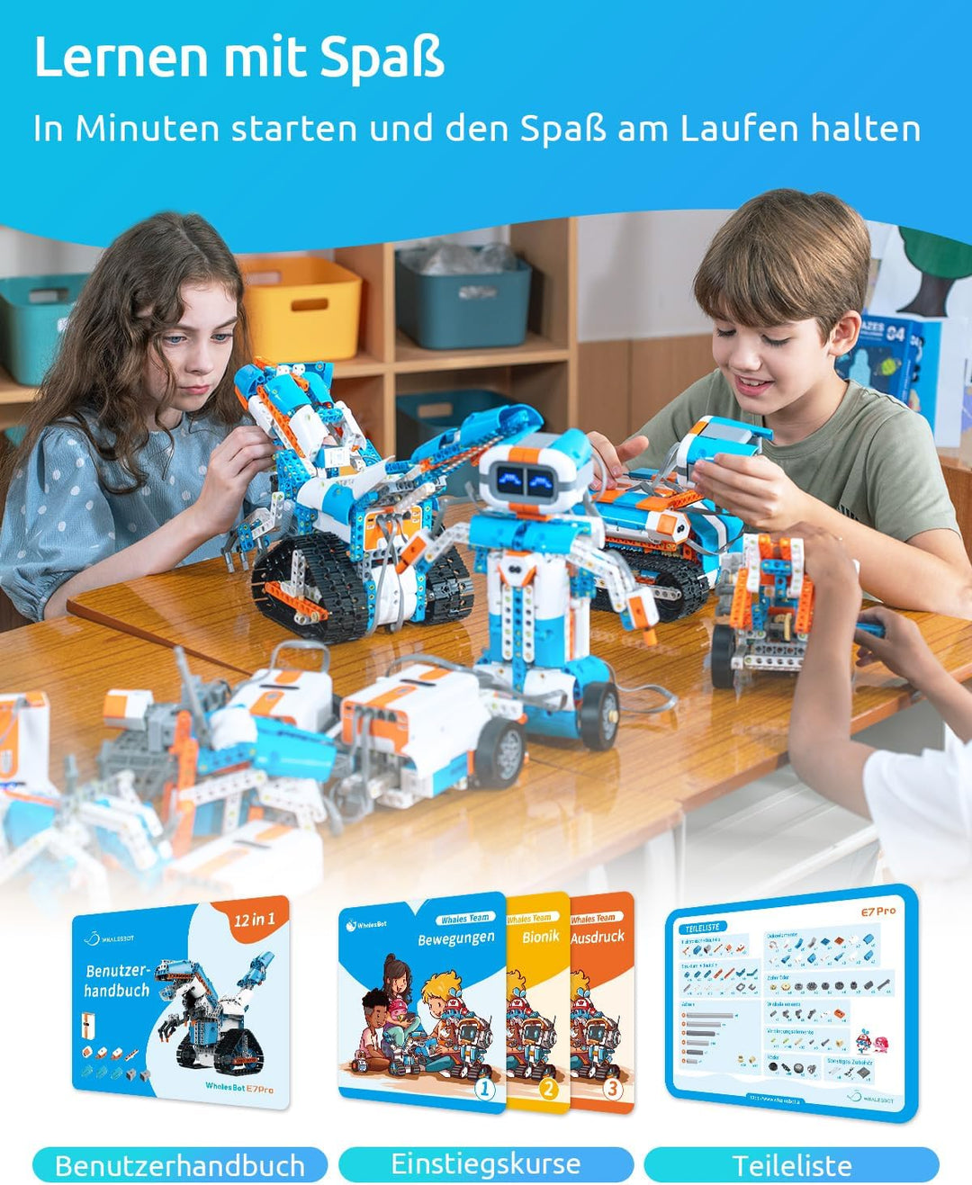 WhalesBot E7 Pro 12-in-1 Mint Roboter Bausatz für Kinder ab 8 Jahren, Scratch- & App-Programmierung,