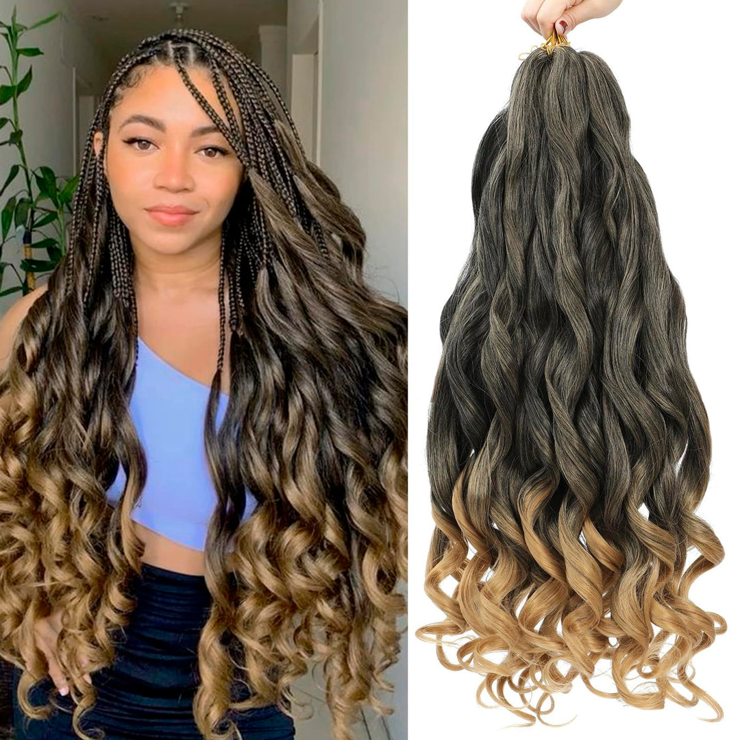 Curly Braiding Hair 8 packs 24 Inch French Curly Braiding Hair 1B/27 Bouncy Braiding Hair Extensions