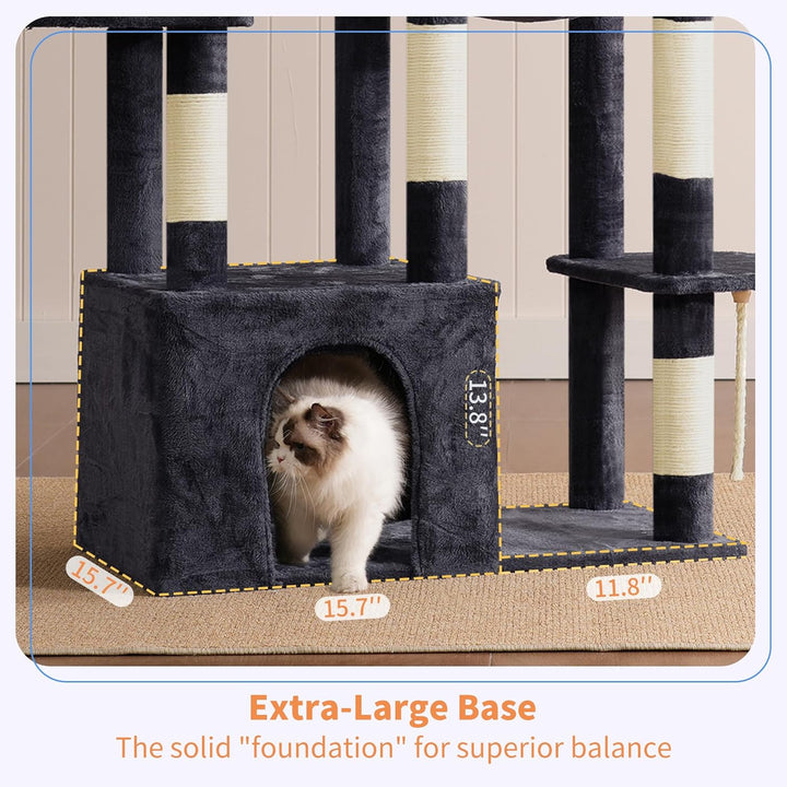 Heybly Kratzbaum 120cm - Grosser Katzenbaum für Erwachsene Katzen mit XL-Basis, Katzenwohnung mit Me