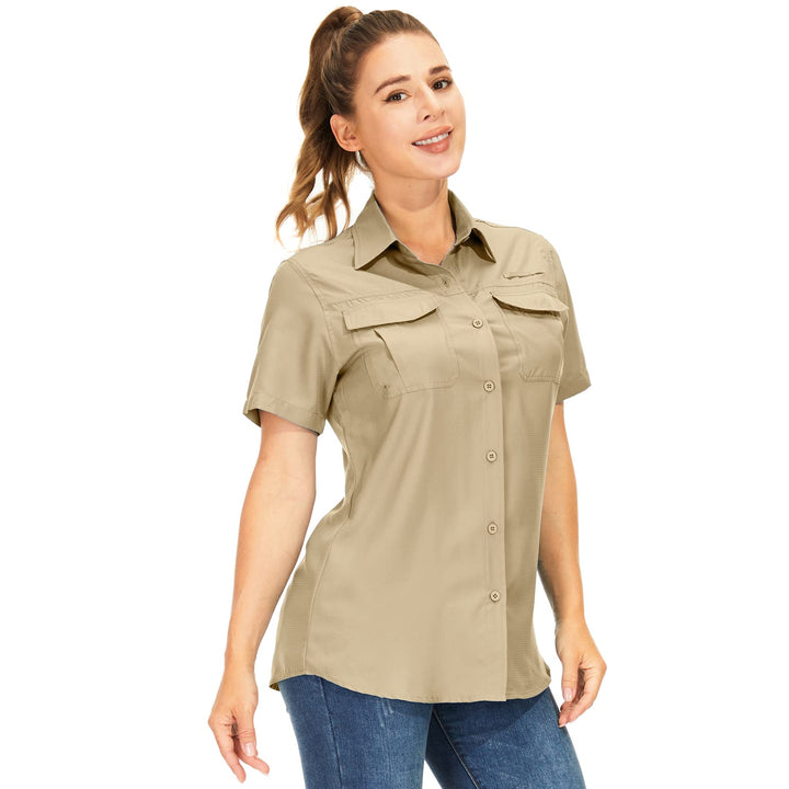 yeyity Hemdbluse Damen Kurzarm UV Schutz Wander Shirt Damen Atmungsaktiv Safari Hemd Schnelltrocknen