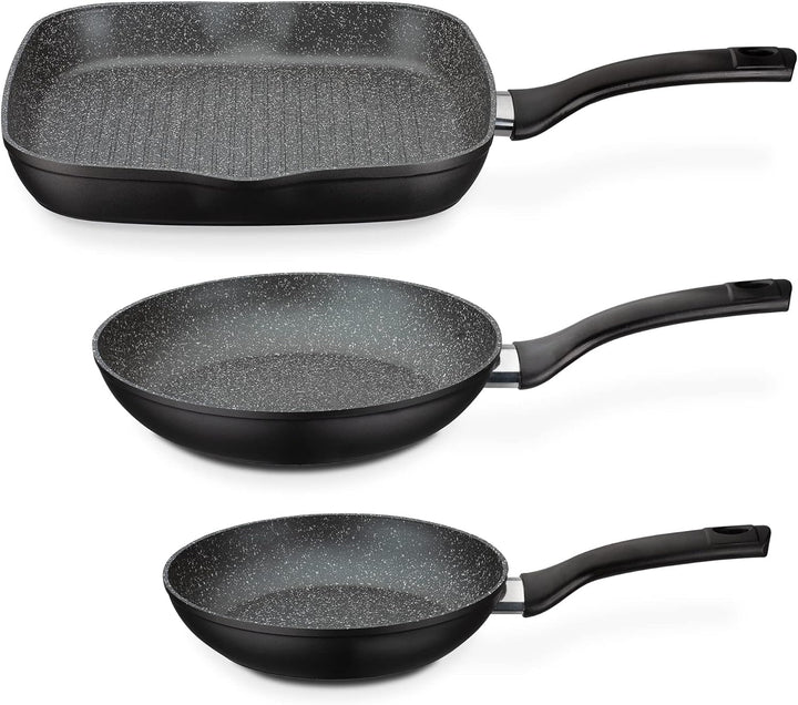 GSW Pfannen-Set Gourmet Granit – hochwertiges Pfannenset bestehend aus 2 Bratpfannen und 1 Grillpfan