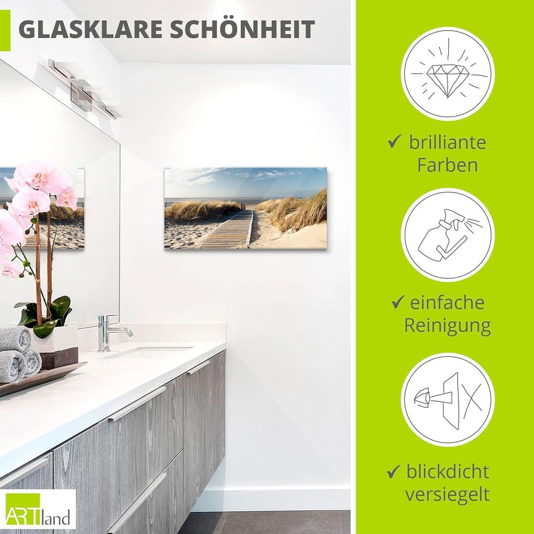 ARTland Glasbilder Wandbild Glas Bild einteilig 60x30 cm Querformat Strand Meer Küste Nordsee Natur