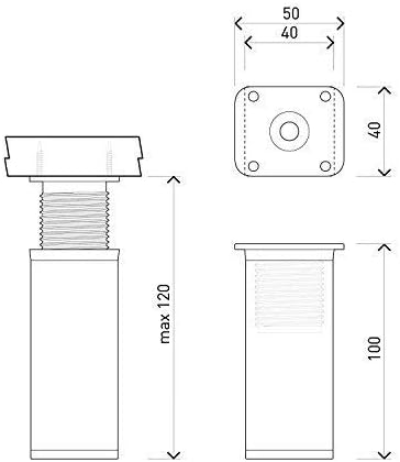 sossai® Design-Möbelfüsse MFV1 | höhenverstellbar | 8er Set | Vierkant-Profil: 40 x 40 mm | Farbe: s