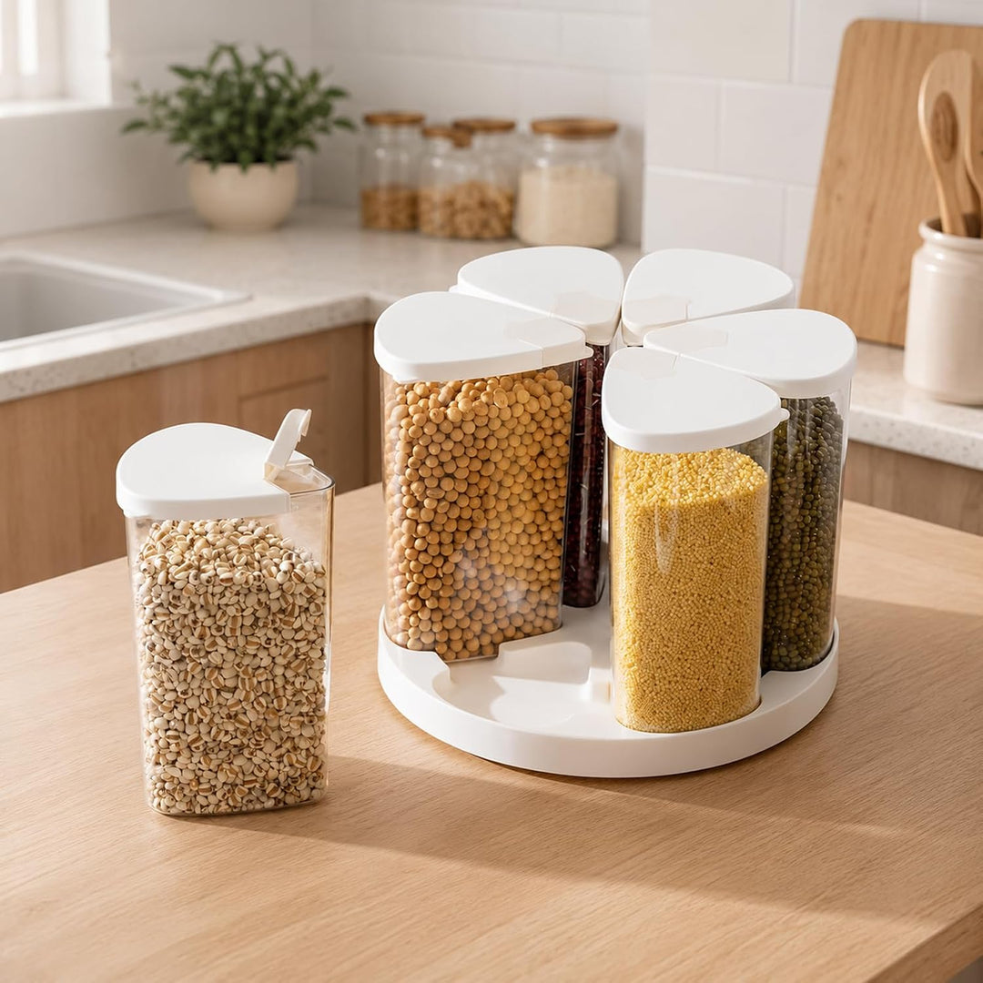 360° Drehbarer Müslispender, 6x650ml Müsli Aufbewahrungs