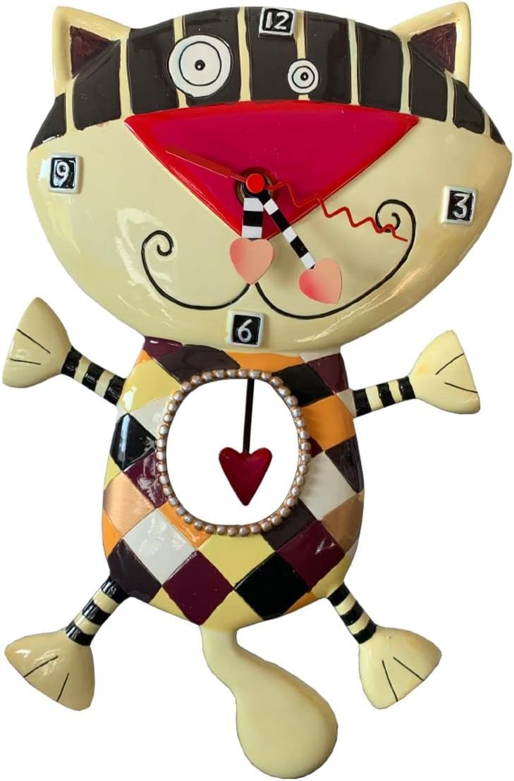 Enesco C602 Uhr, Motiv Katze mit Herz, Harz, 33 cm