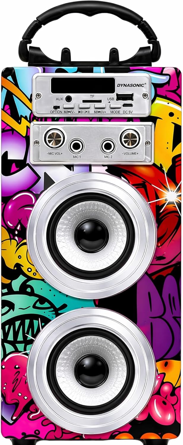 Dynamic Karaoke-Maschine, tragbarer Karaoke-Lautsprecher mit 2 Mikrofonen, Bluetooth-Lautsprecher, U