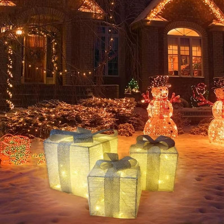 Bambelaa! 3er Led Deko Geschenke Leucht Boxen Timer Weihnachts Dekoration Weihnachtsdeko Beleuchtet