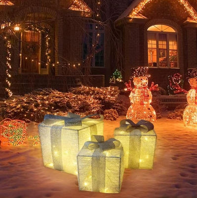 Bambelaa! 3er Led Deko Geschenke Leucht Boxen Timer Weihnachts Dekoration Weihnachtsdeko Beleuchtet