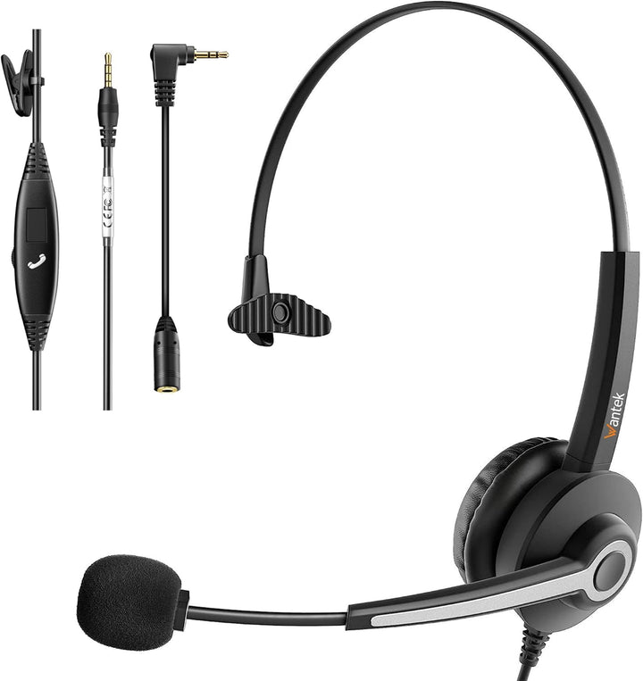 Wantek 3,5mm PC Headset mit Mikrofon Noise Cancelling, Telefon Headset, Kopfhörer Handy Klinke für L