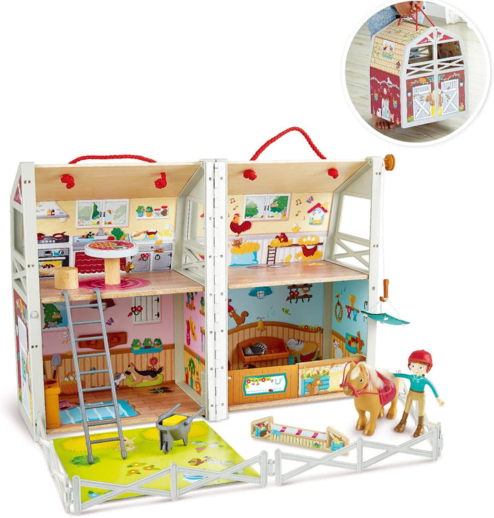 Hape International Hape International Hape Ponyhof | Reiterhof mit viel Zubehör, faltbar zum Mitnehm