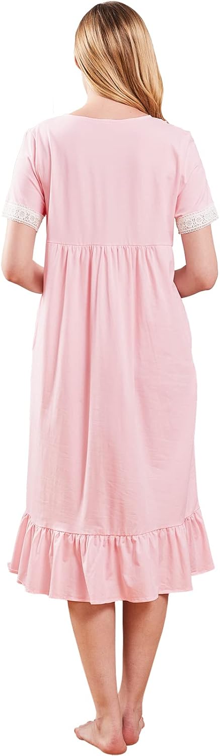 Nanxson Damen Nachthemd Kurzarm Baumwoll Nachtwäsche Vintage Viktorianischen Spitze Nachtkleid Schla