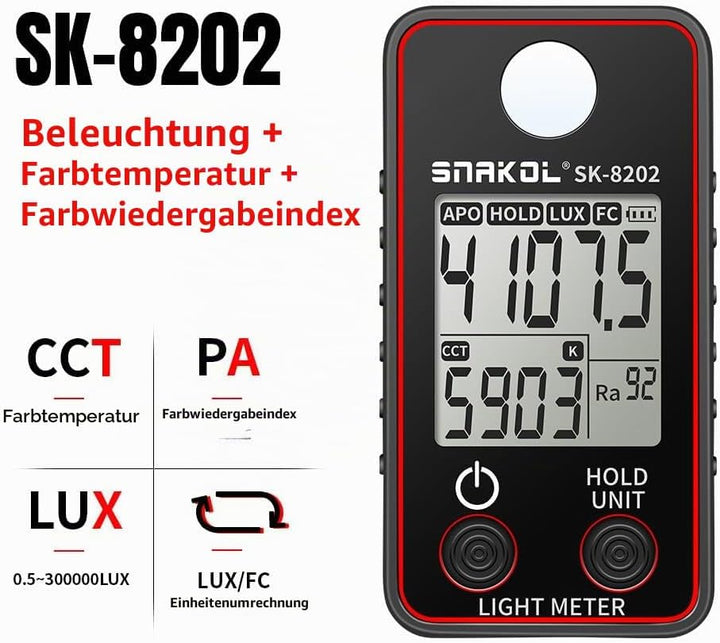 Farbtemperaturtester Hochpräzises Beleuchtungsstärkemessgerät 0,5-300000 LUX LED-Beleuchtungstestmes
