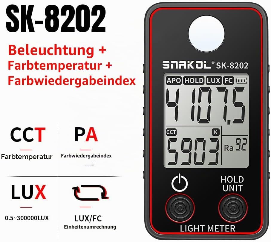Farbtemperaturtester Hochpräzises Beleuchtungsstärkemessgerät 0,5-300000 LUX LED-Beleuchtungstestmes