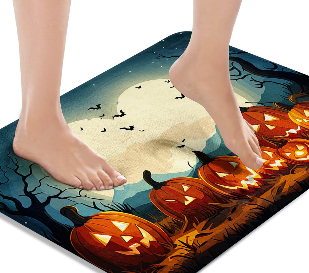 Britimes Halloween-Badematte für Badezimmer, Kürbis, Mondlicht, dunkle Nacht, Gräber, Badezimmertepp