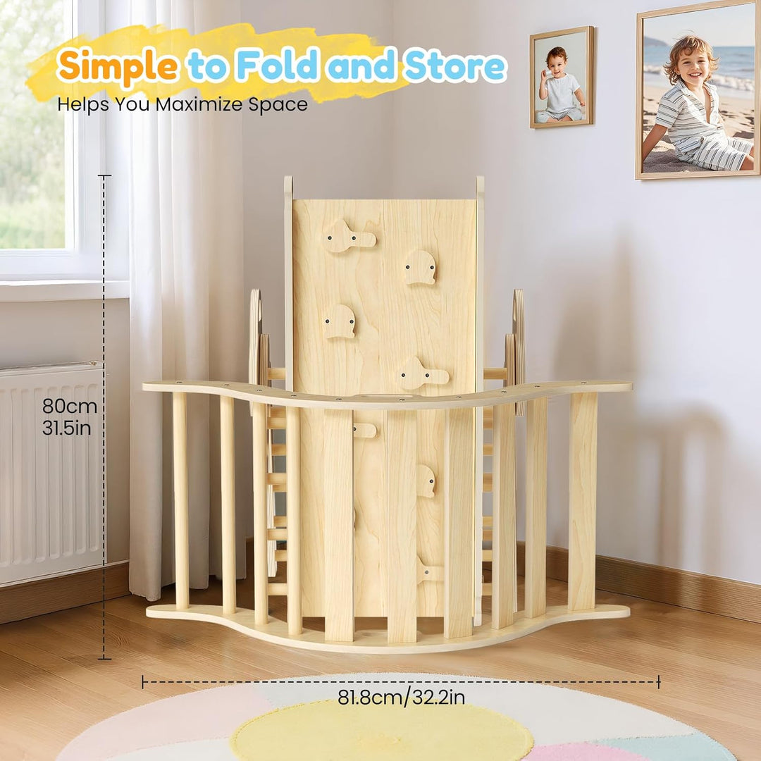 Klettergerüst Indoor,7-in-1 Montessori Indoor Spielset,Stabiles Birkenholz Klettergerüst mit Rutsche