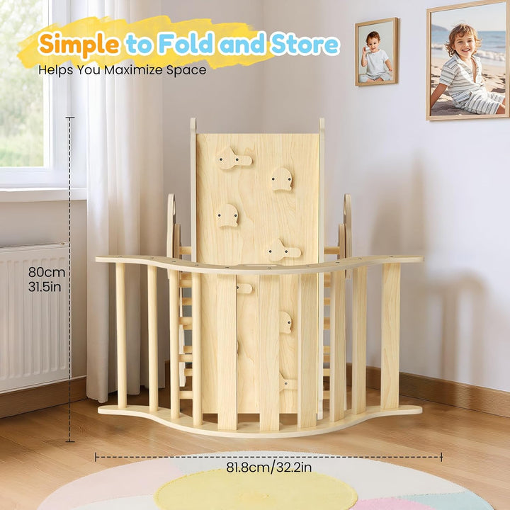Klettergerüst Indoor,7-in-1 Montessori Indoor Spielset,Stabiles Birkenholz Klettergerüst mit Rutsche