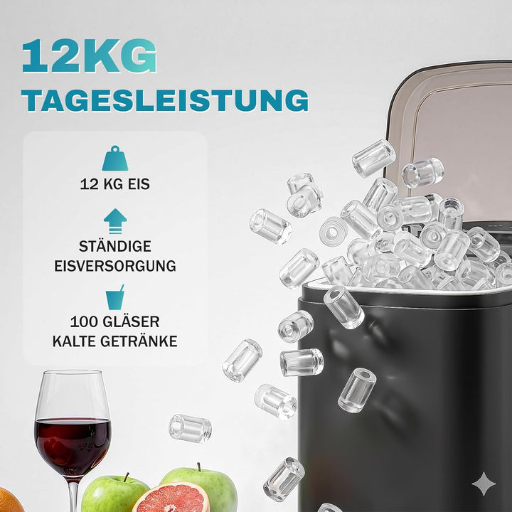 LEADZM Eiswürfelmaschine Klein,Eiswürfelbereiter, 9 Würfel in 6-10 Minuten fertig,12 kg Eis/Tag Eisw