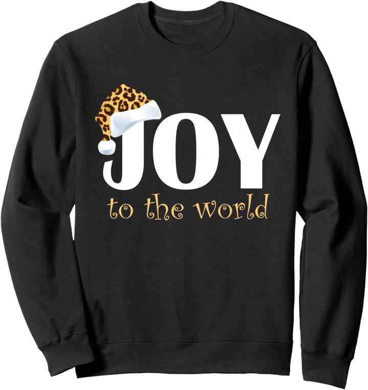 Joy To The World Christmas Leopard Skin Santa Hat Sweatshirt
