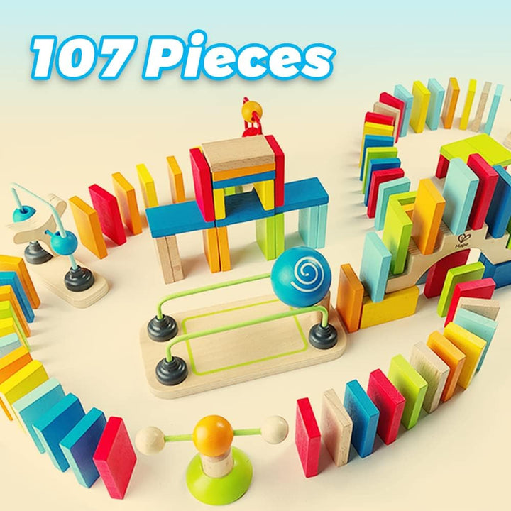Hape Domino-Set aus Holz | Preisgekröntes Set aus Dominosteinen für Kinder, 107 stabile Dominosteine
