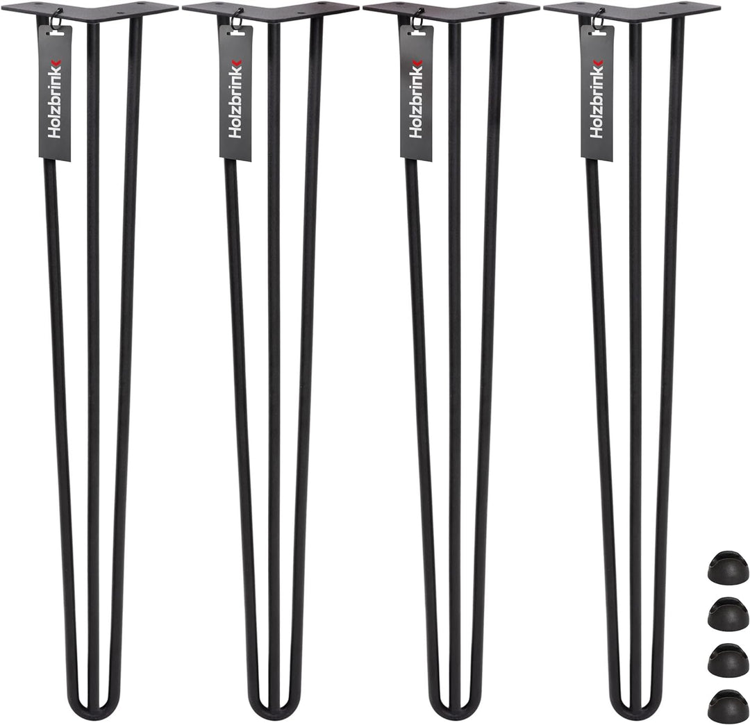 HOLZBRINK 4 x Hairpin Tischbeine Metall 3-Stangen, Hairpin Leg Möbelfuss, Schwarz, 50 cm, HLT-13A-50