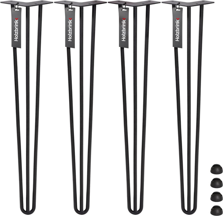 HOLZBRINK 4 x Hairpin Tischbeine Metall 3-Stangen, Hairpin Leg Möbelfuss, Schwarz, 50 cm, HLT-13A-50