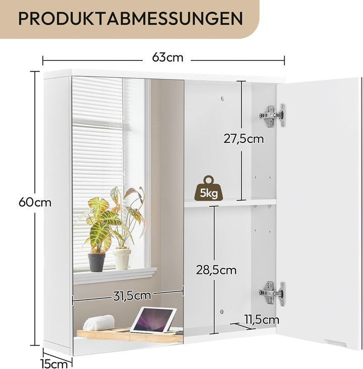 Yaheetech Badezimmerschrank mit 2 Spiegeltüren Hängeschrank Spiegelschrank fürs Bad 2-stufiger Badsc