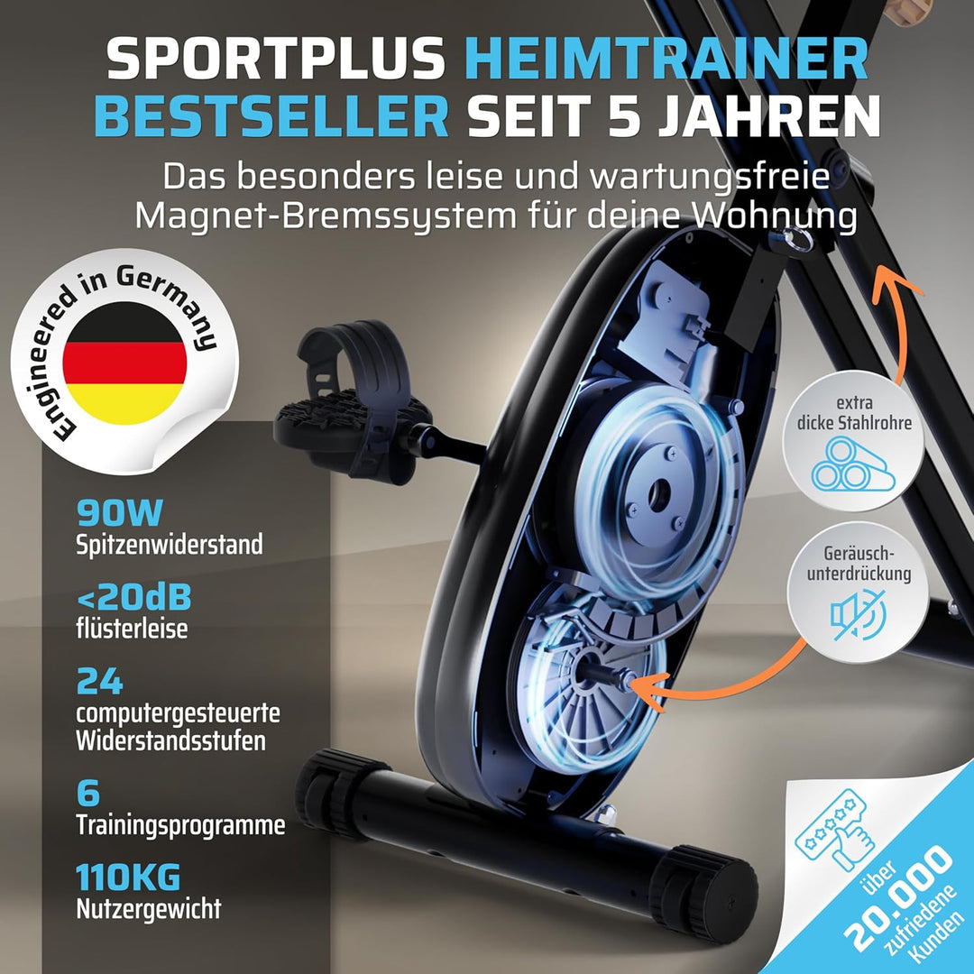 SportPlus Heimtrainer klappbar für zuhause, optional mit App Steuerung, Rückenlehne,Pulsmessung, man