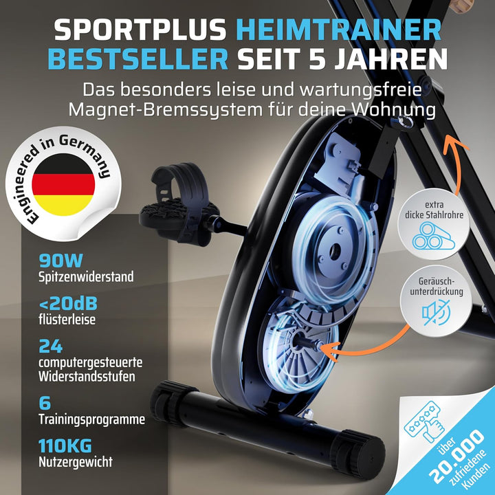 SportPlus Heimtrainer klappbar für zuhause, optional mit App Steuerung, Rückenlehne,Pulsmessung, man