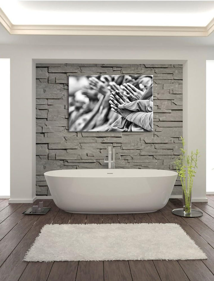 Pixxprint Monocrome, Betende Hände Mönche in Tibet, Format: 100x70 auf Leinwand, 100x70