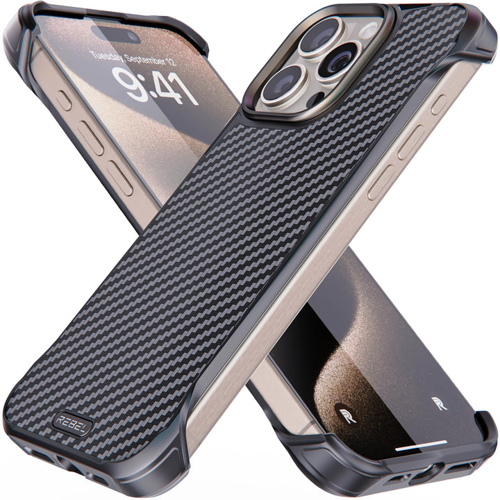 REBEL Schutzhülle für iPhone 15 Pro Max [Flex-Serie], freiliegende Seiten für Komfort, Aramidfaser,