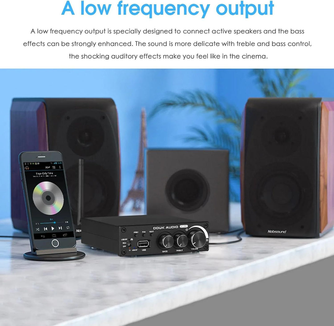Douk Audio 320W Bluetooth 5.0 HiFi-Verstärker Empfänger 2.0-Kanal Stereo Power Amplifier Subwoofer A