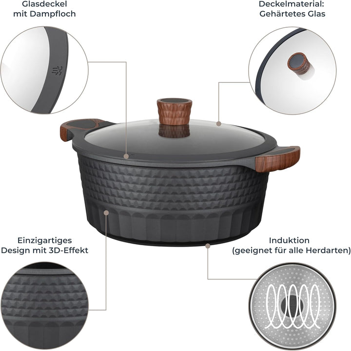 RESTO Kochtopf Schmortopf 6,6L mit Deckel 28cm, H=12,5cm | Antihaftbeschichtung | im Geschenkkarton