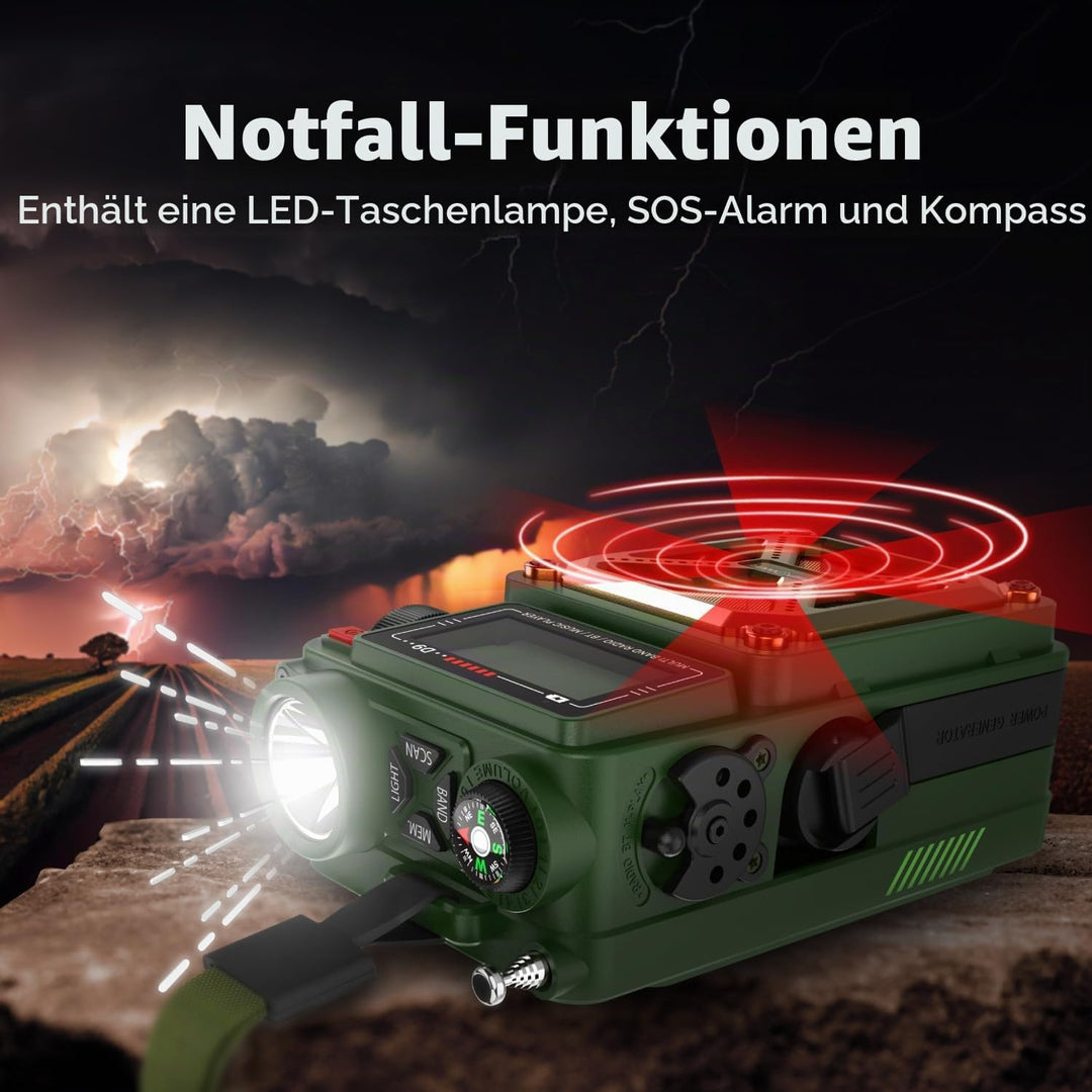 FosPower Solar Crank Radio Model D9 with LCD, Flashlight AM/FM/WB and Bank d'power Supply 4,000 mAh