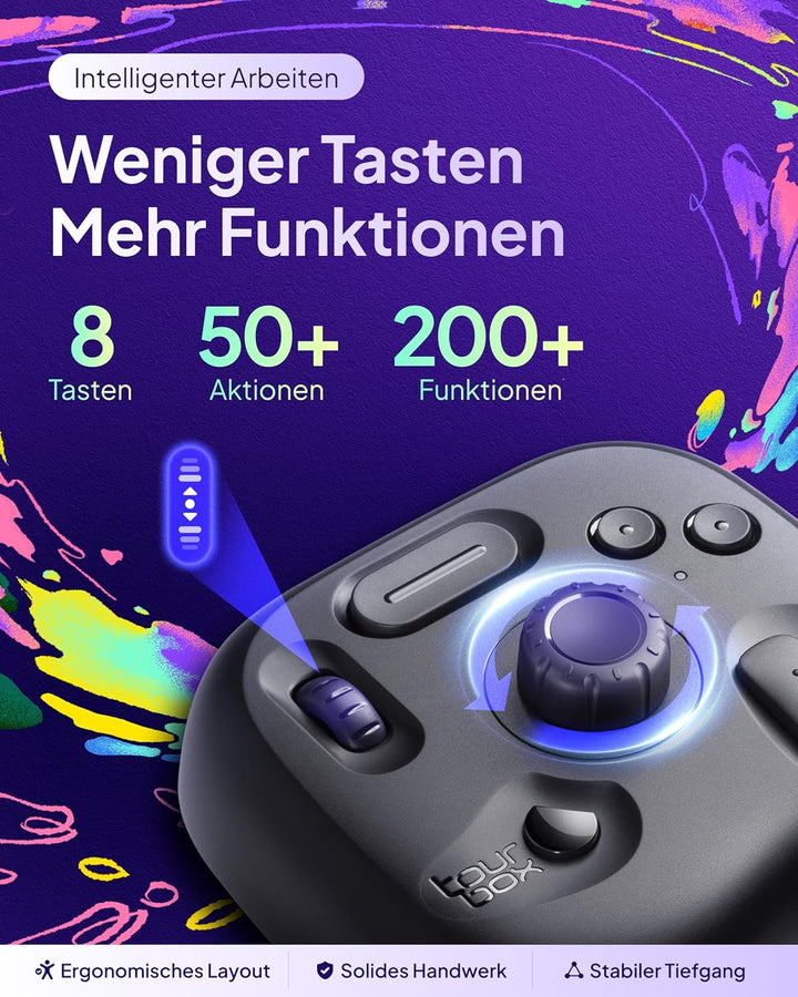 TourBox Lite, Controller Tastatur für Zeichentablett Foto Video Editing (Bluetooth Solo, Middle) Mid