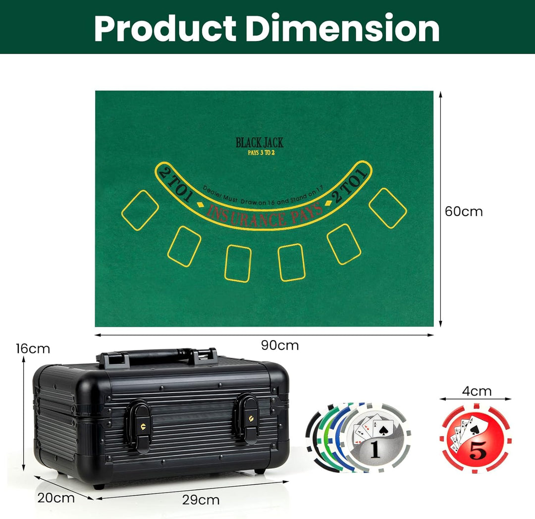 HOMASIS Profi Pokerset mit 300/400 Pokerchips, Pokerkoffer mit Matte, 2 Kartendecks, 5 Würfeln, 1 De