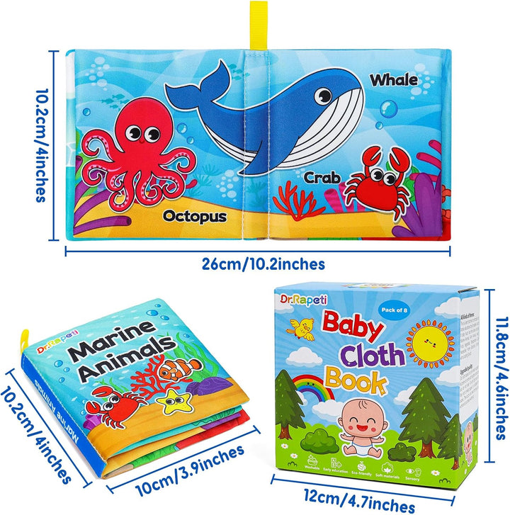 Dr.Rapeti 8 Stück Stoffbuch für Babys, Baby Soft Tuchbuch, Baby Pädagogisches Spielzeug, Vorschulspi